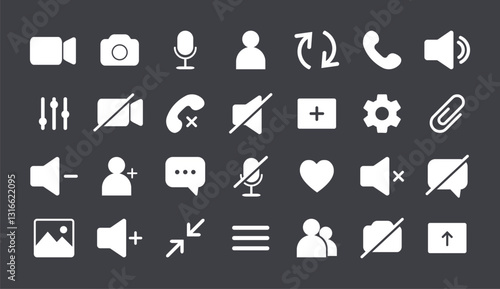 Icon Videocall collection. Set of video communication elements. Web app ui display template. Buttons for mobile, computer, laptop. Vector illustration in flat style.