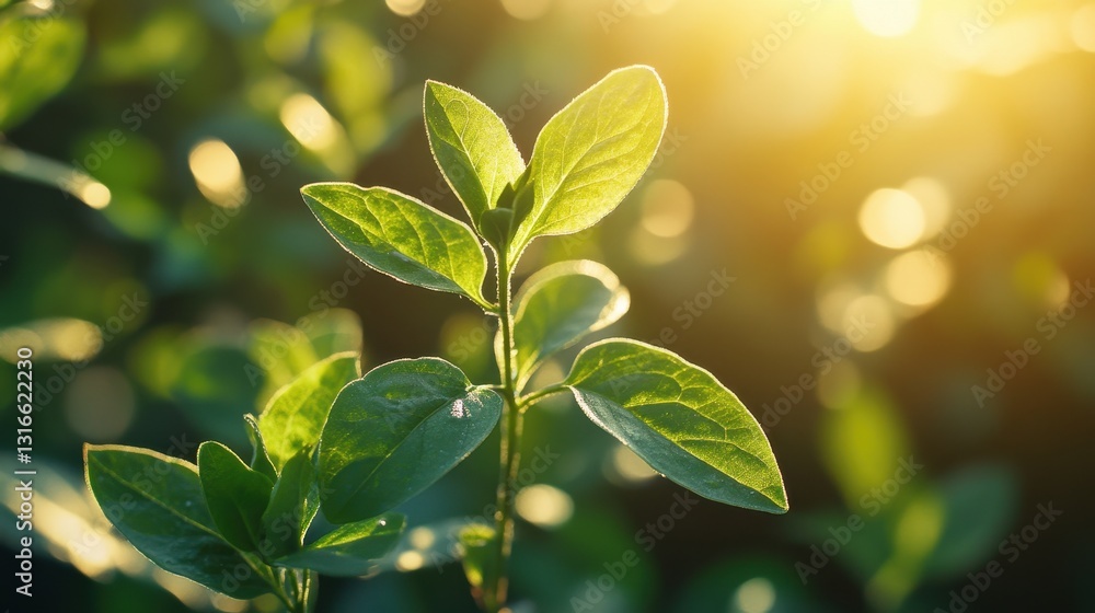 Obraz premium Vibrant green leaves bathed in sunlight, bokeh background. Perfect for themes of nature, growth, and renewal.
