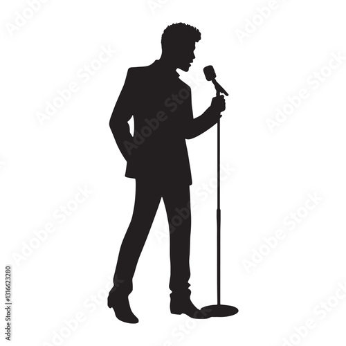 Festival Star Singer silhouette, leading the crowd in musical euphoria - Singer illustration - Minimalist Singer vector - Profession silhouette
