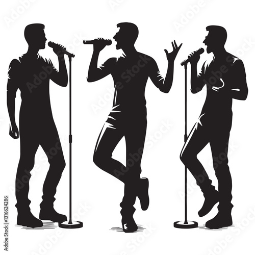 Dramatic Singer silhouette, commanding attention with vocal power - Singer illustration - Minimalist Singer vector - Profession silhouette
