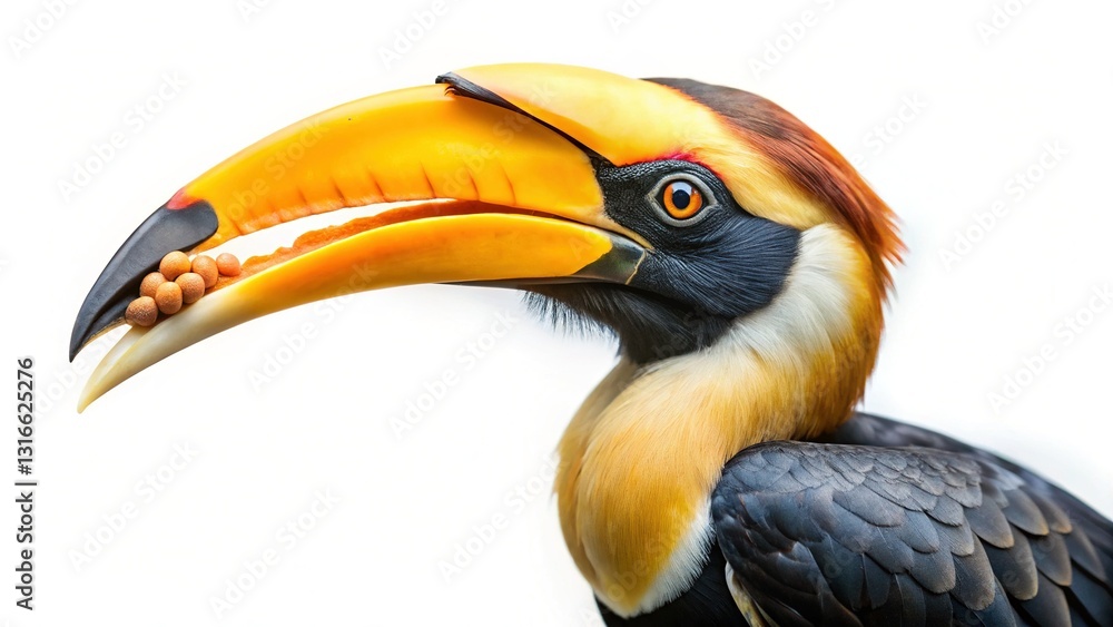 Fototapeta premium Great Indian Hornbill Feeding on Fruit in Lush Forest Habitat