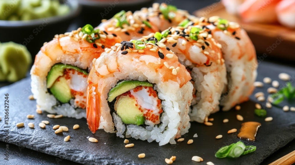 Tempura Shrimp Sushi Rolls with Avocado and Spicy Mayo Tempura Shrimp Sushi Rolls with Avocado and Spicy Mayo