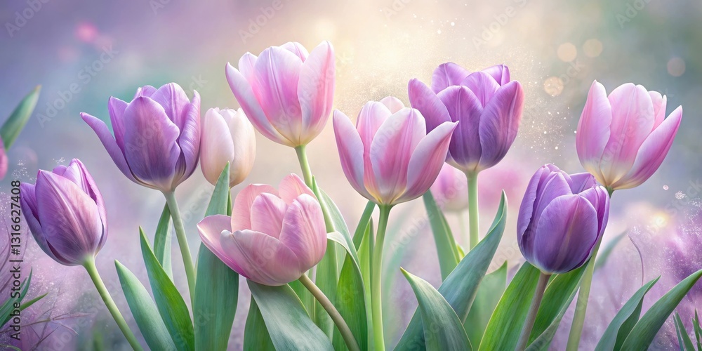 A Bouquet of Delicate Pastel Tulips in Soft, Dreamy Lighting, Displaying a Serene and Tranquil Atmosphere A Bouquet of Delicate Pastel Tulips in Soft, Dreamy Lighting, Displaying a Serene and Tranquil Atmosphere