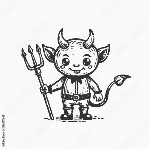 Black silhouette cute character of a little devil. Halloween concept . Isolate white background