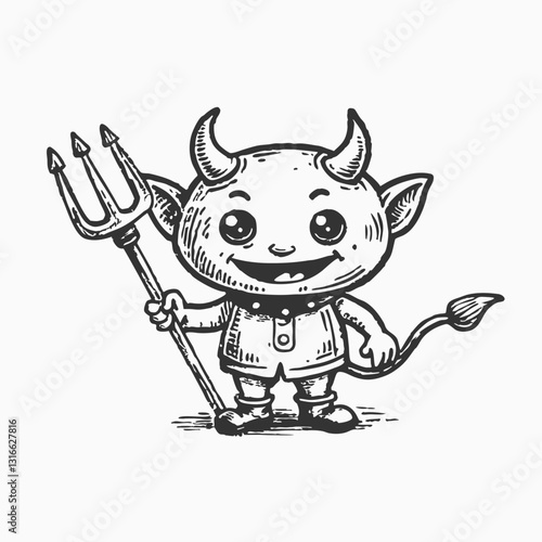 Black silhouette cute character of a little devil. Halloween concept . Isolate white background