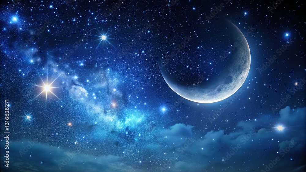 Majestic Crescent Moon and Starry Night Sky - Night Photography Stock Image Majestic Crescent Moon and Starry Night Sky - Night Photography Stock Image