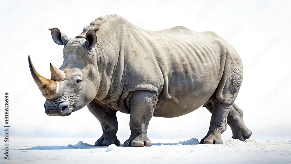 Fototapeta premium Majestic Rhino Trekking Through Pristine Winter Snowscape
