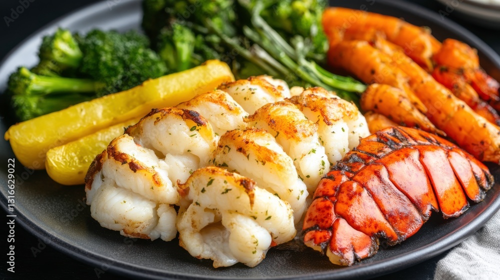 Lobster Tail with Garlic Butter and Roasted Vegetables Lobster Tail with Garlic Butter and Roasted Vegetables