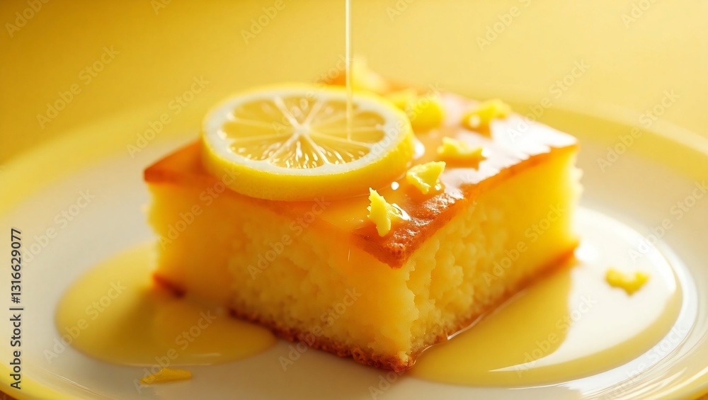 Moist Lemon Cake Slice with Lemon Syrup Glaze & Garnish Moist Lemon Cake Slice with Lemon Syrup Glaze & Garnish