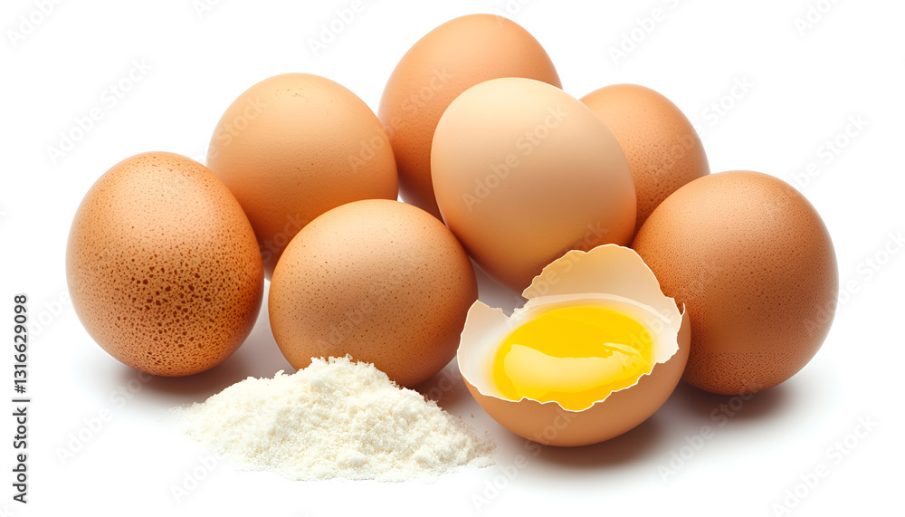 Ingredient for making breakfast - eggs, isolated on white background Ingredient for making breakfast - eggs, isolated on white background