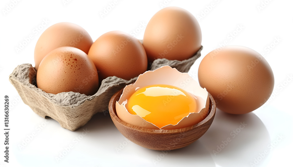 Ingredient for making breakfast - eggs, isolated on white background Ingredient for making breakfast - eggs, isolated on white background