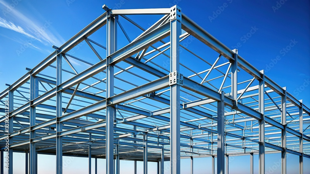 Fototapeta premium Modern Steel Structure Against Vivid Blue Sky - Architectural Photography