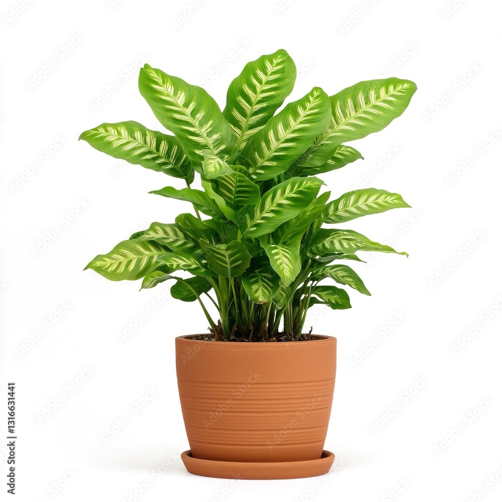 Obraz premium Charming Variegated Prayer Plant in Stylish Terracotta Pot on Clean White Background