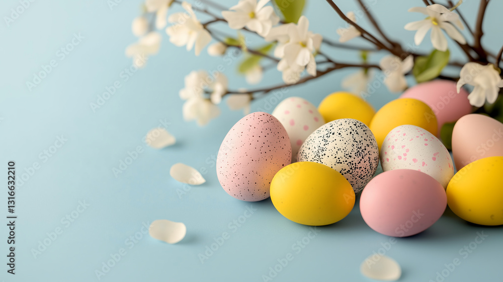 Pastel Easter Eggs with Blooming Branches Pastel Easter Eggs with Blooming Branches