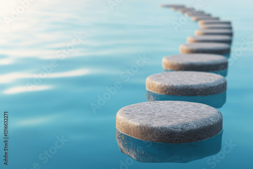 Stepping stones across water showing way forward with determination