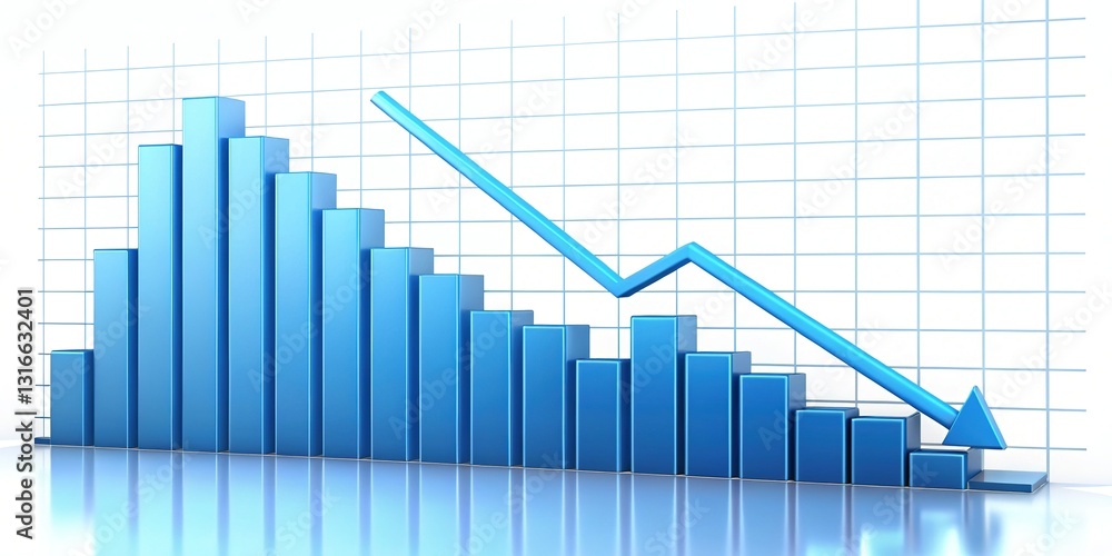 Plunging Blue Business Chart: Stock Photo of Decreasing Market Trend Plunging Blue Business Chart: Stock Photo of Decreasing Market Trend