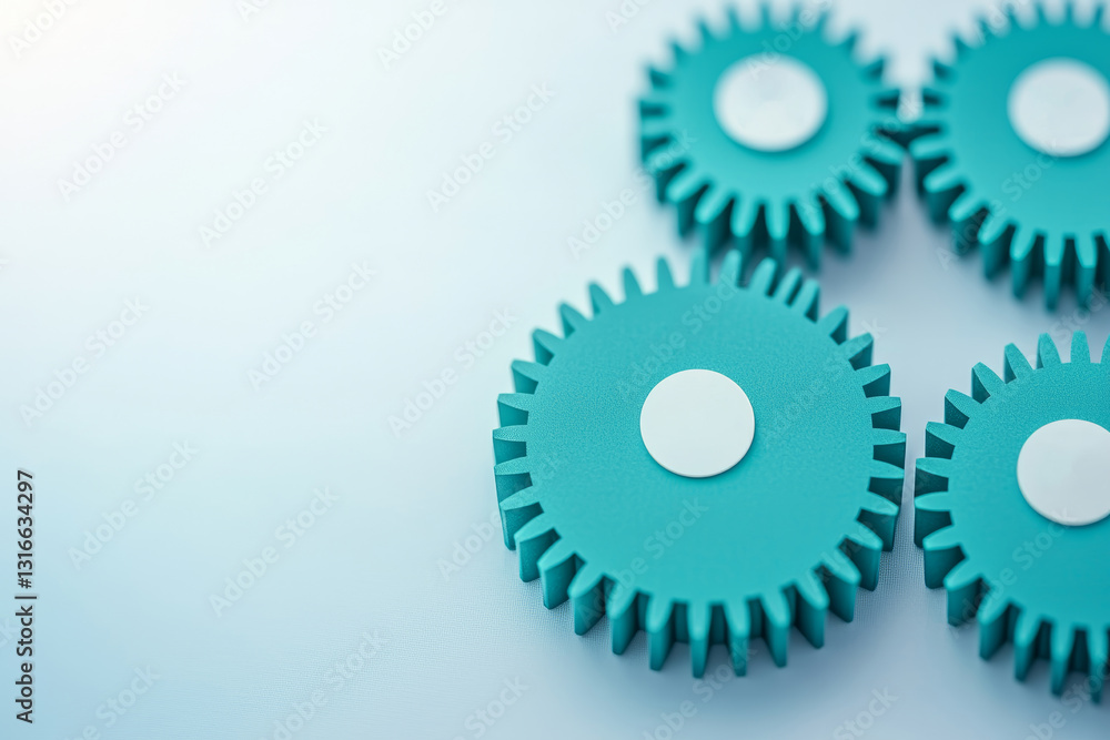 Interlocking gears show collaboration, innovation, precision in blue style Interlocking gears show collaboration, innovation, precision in blue style