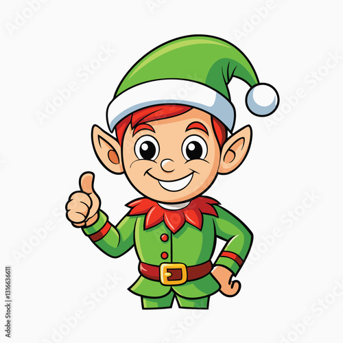 Good Christmas elf winks and thumbs up. minimalist head logo, Icon, element. XMAS character for new year Vector illustration