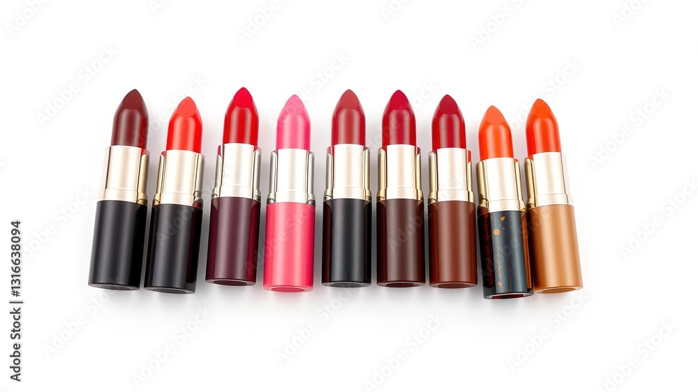 Colorful Lipstick Collection on White Background Colorful Lipstick Collection on White Background