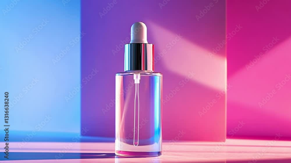 Cosmetic dropper bottle on vibrant backdrop. Possible use Product photography Cosmetic dropper bottle on vibrant backdrop. Possible use Product photography