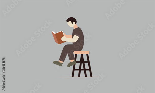 A character sits on the chair, reading a book and analyzing plot of the book