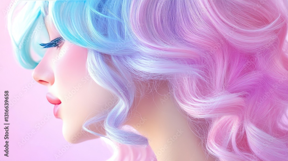 Beautiful Profile of Young Woman with Colorful Pastel Hair Beautiful Profile of Young Woman with Colorful Pastel Hair
