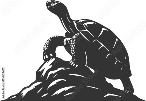 Tortoise standing on a rock, gazing into the distance vector silhouette