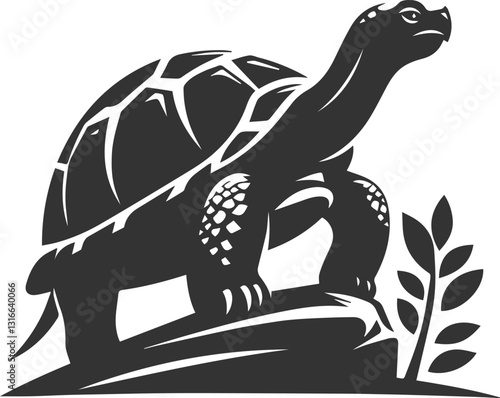 Tortoise standing on a rock, gazing into the distance vector silhouette