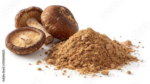 Shiitake Mushroom Powder on a White Background
