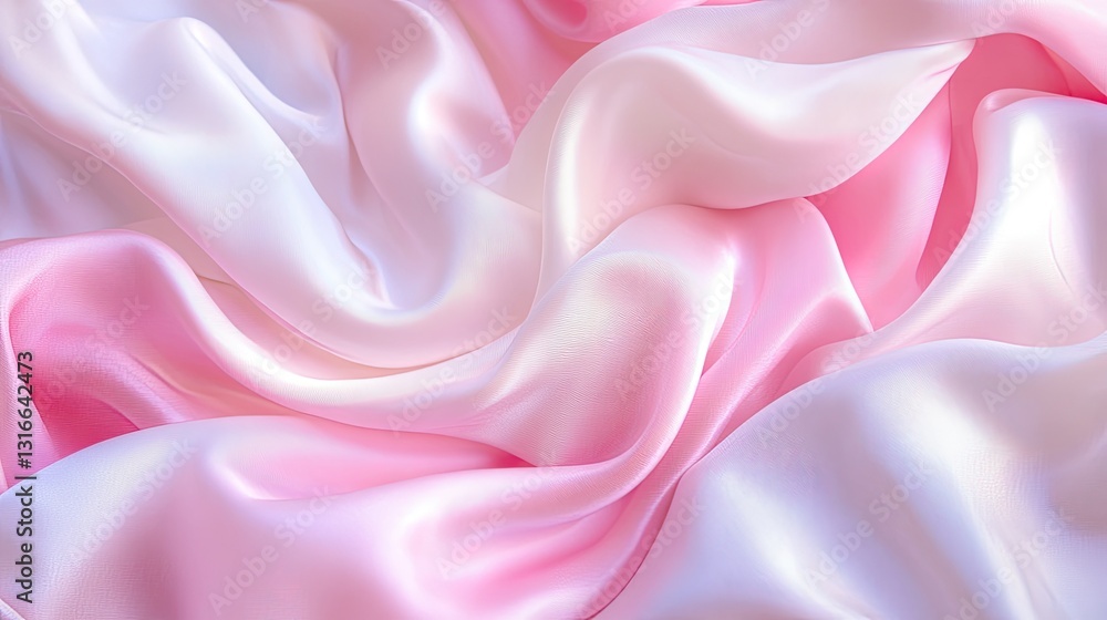 Fototapeta premium Soft Pink and White Silk Fabric Draped Background Textile