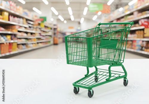 Wallpaper Mural Green Shopping Cart on Display in Grocery Store Aisle Close Up Torontodigital.ca