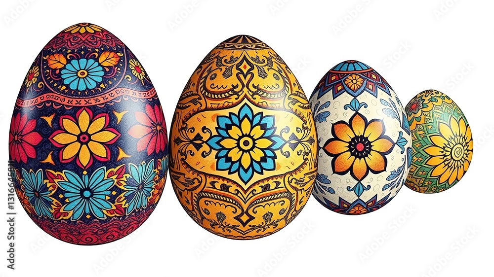 Detailed Hand-Drawn Easter Eggs with Intricate Patterns Detailed Hand-Drawn Easter Eggs with Intricate Patterns