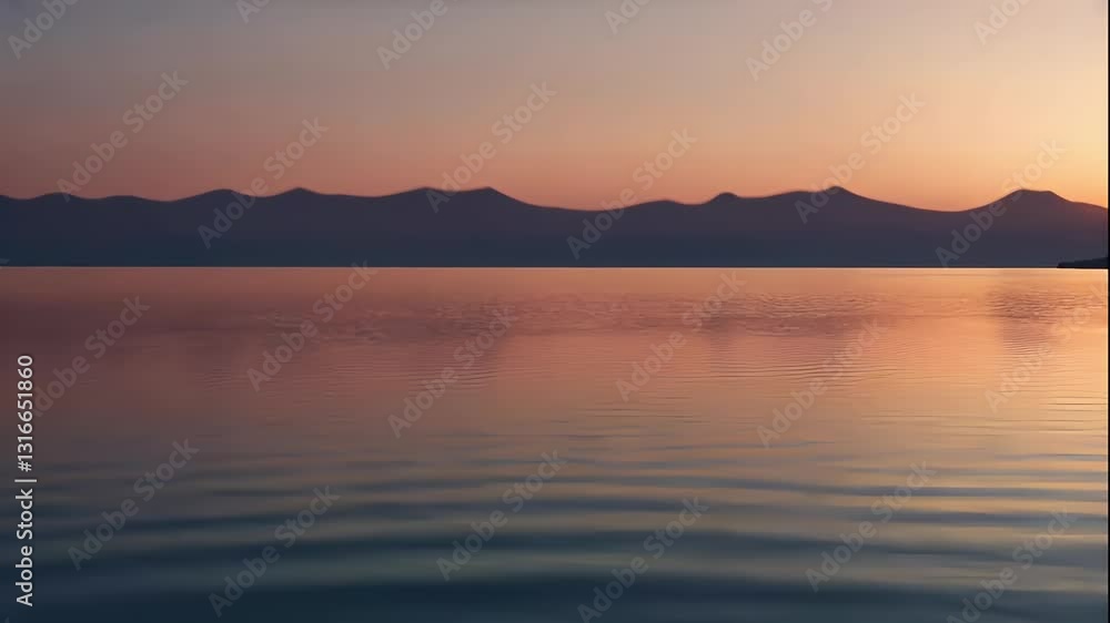 Pink Sunset Over Calm Lake and Distant Mountains Pink Sunset Over Calm Lake and Distant Mountains