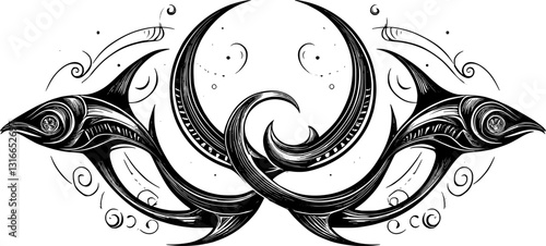 neo tribal sigilisms with a sharp, stiff touch. Symmetrical shape Cyber ​​Gothic Element vector design pattern in abstract black color