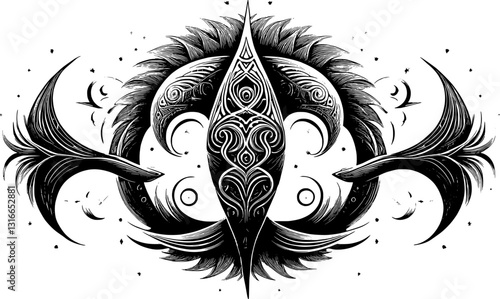  neo tribal sigilisms with a sharp, stiff touch. Symmetrical shape Cyber ​​Gothic Element vector design pattern in abstract black color