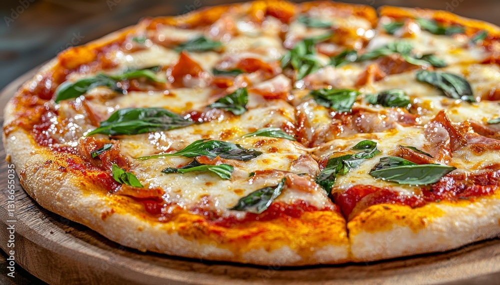 Indulge in the delightful symphony of flavors with this artisan pizza A harmonious blend of smoky bacon, fragrant basil, and luscious mozzarella cheese, all atop a perfectly crisp crust Each bite is Indulge in the delightful symphony of flavors with this artisan pizza A harmonious blend of smoky bacon, fragrant basil, and luscious mozzarella cheese, all atop a perfectly crisp crust Each bite is