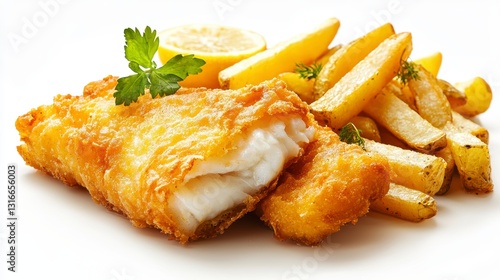 Indulge in the quintessential British classic, crispy fish and chips, a culinary delight that tantalizes the taste buds Imagine golden, flaky fish encased in a perfectly crisp batter, paired with