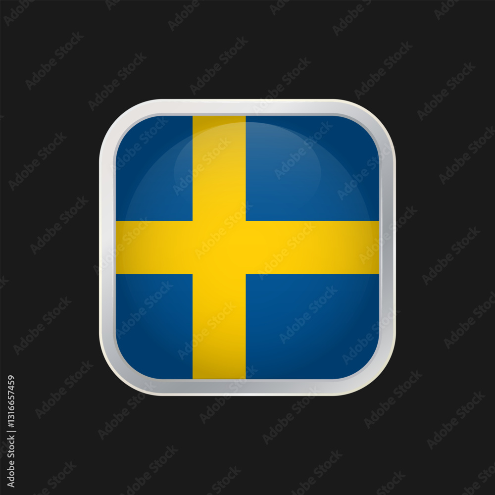 Swedish flag icon isolated on black background. The national flag of Sweden. Square vector icon with rounded corners and silver borders Swedish flag icon isolated on black background. The national flag of Sweden. Square vector icon with rounded corners and silver borders