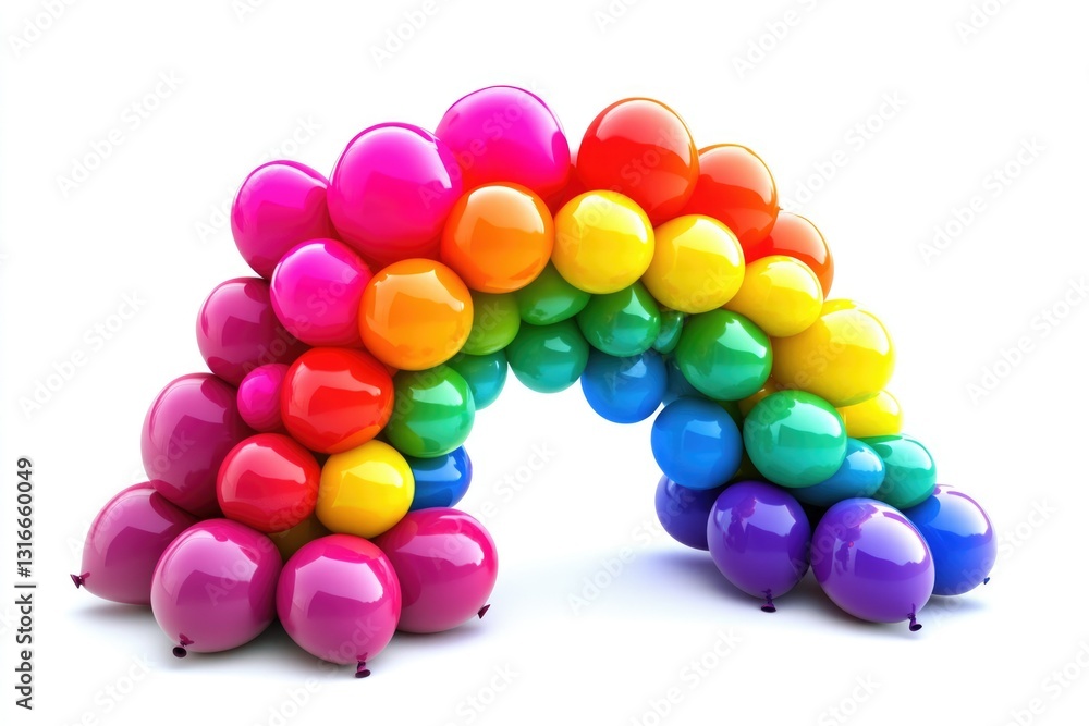 Rainbow-colored balloons arranged in an arch shape, festive and celebratory. Rainbow-colored balloons arranged in an arch shape, festive and celebratory.