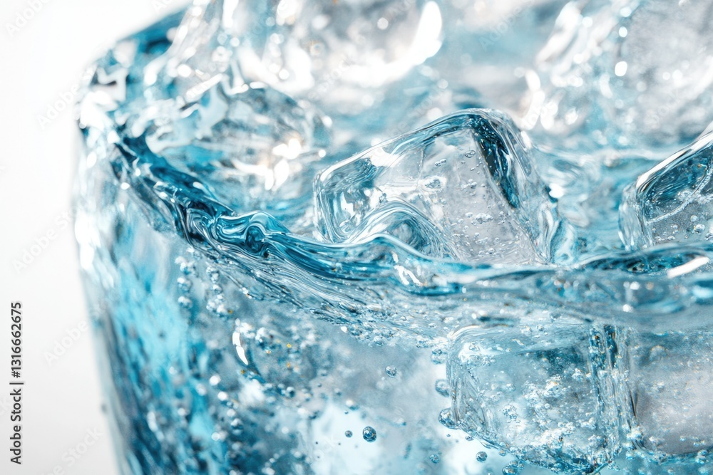 Close-up of ice cubes submerged in sparkling water, creating a refreshing visual. Close-up of ice cubes submerged in sparkling water, creating a refreshing visual.