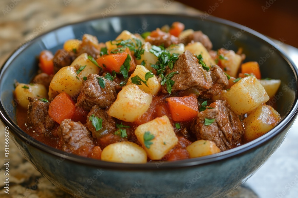Vegetable stew with potatoes and herbs in a bowl Vegetable stew with potatoes and herbs in a bowl
