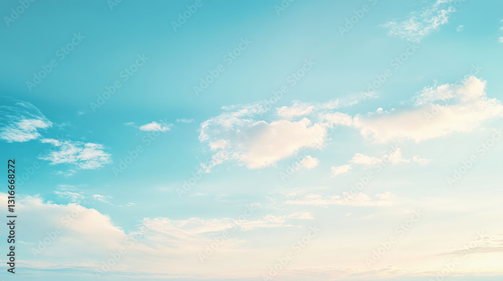 Obraz premium A serene summer sky featuring a gradient of soft blue and white hues, capturing the peaceful beauty of a bright, airy day on the horizon