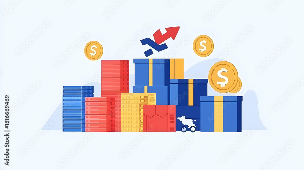 Fototapeta premium Colorful Financial Growth Concept with Money, Gifts, and Charts