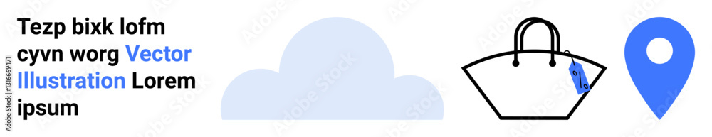 Cloud shape, map location pin, and handbag with pen design. Ideal for travel, navigation, shopping, logistics, delivery services, fashion lifestyle flat landing page banner Cloud shape, map location pin, and handbag with pen design. Ideal for travel, navigation, shopping, logistics, delivery services, fashion lifestyle flat landing page banner
