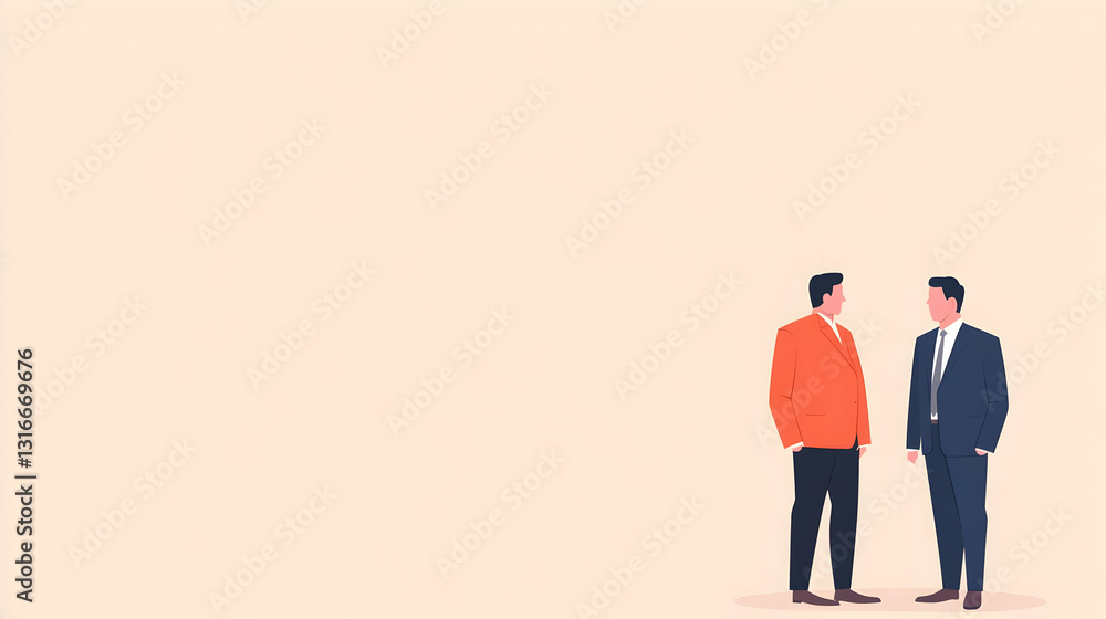 Two Businessmen Engaging in Conversation in Minimalist Setting Two Businessmen Engaging in Conversation in Minimalist Setting