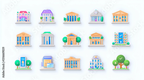 Colorful Illustrations of Various Architectural Building Designs