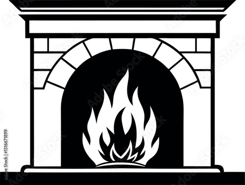 Fireplace vector silhouette line art Generative Ai