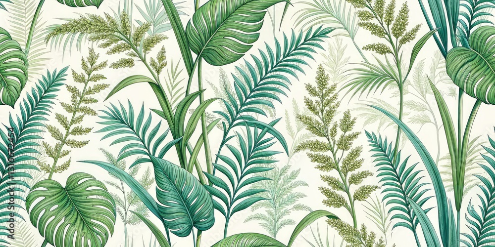 Fototapeta premium Night Botanical Grass Print, Dark Green Home Decor, Elegant Nature Wall Art, Luxury Grass Texture