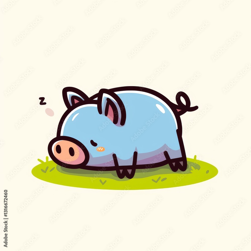 Cute Pig Sleeping in Grass Cute Pig Sleeping in Grass