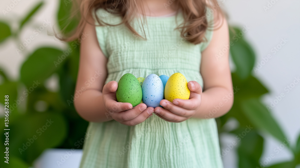 Fototapeta premium Adorable Child Holding Easter Eggs